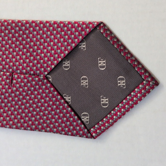 Daniel De Fasson Men's 100% Silk Handmade Tie - Red, Gray & White Pattern - Picture 5 of 6